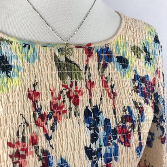 Jane and Delancey 100 % Cotton Floral Peplum Elastic Smocked Top Size S - Picture 7 of 12